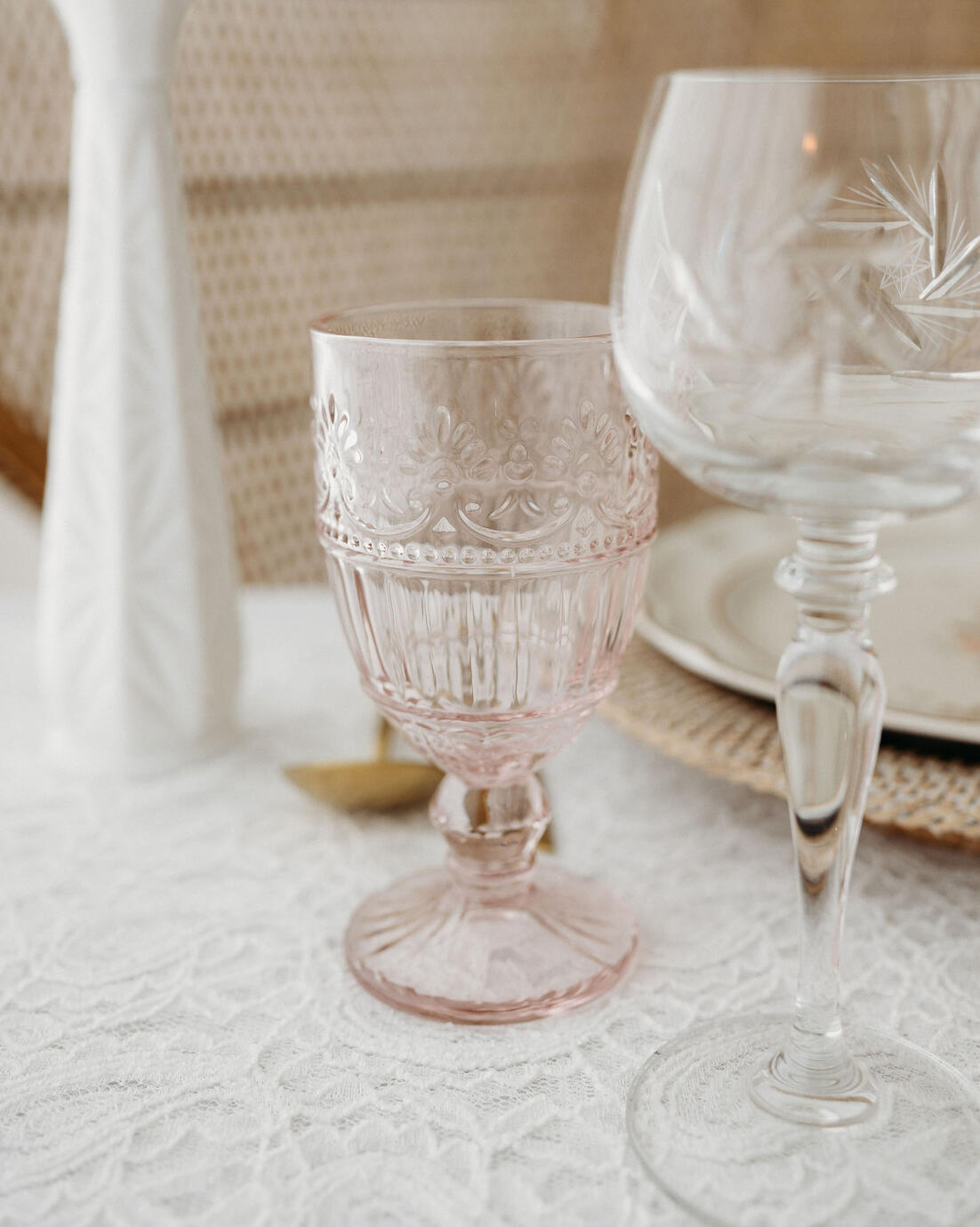 embossed pink goblets: SOLD